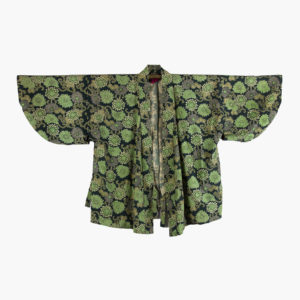 Veste haori vintage, chrysanthèmes vert