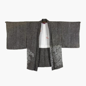 Veste haori, grise tachetée, branches de bambou peintes à la main.