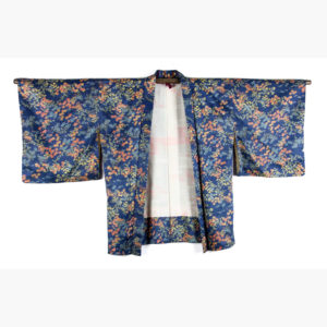 Veste haori vintage, bleu avec des fleurs